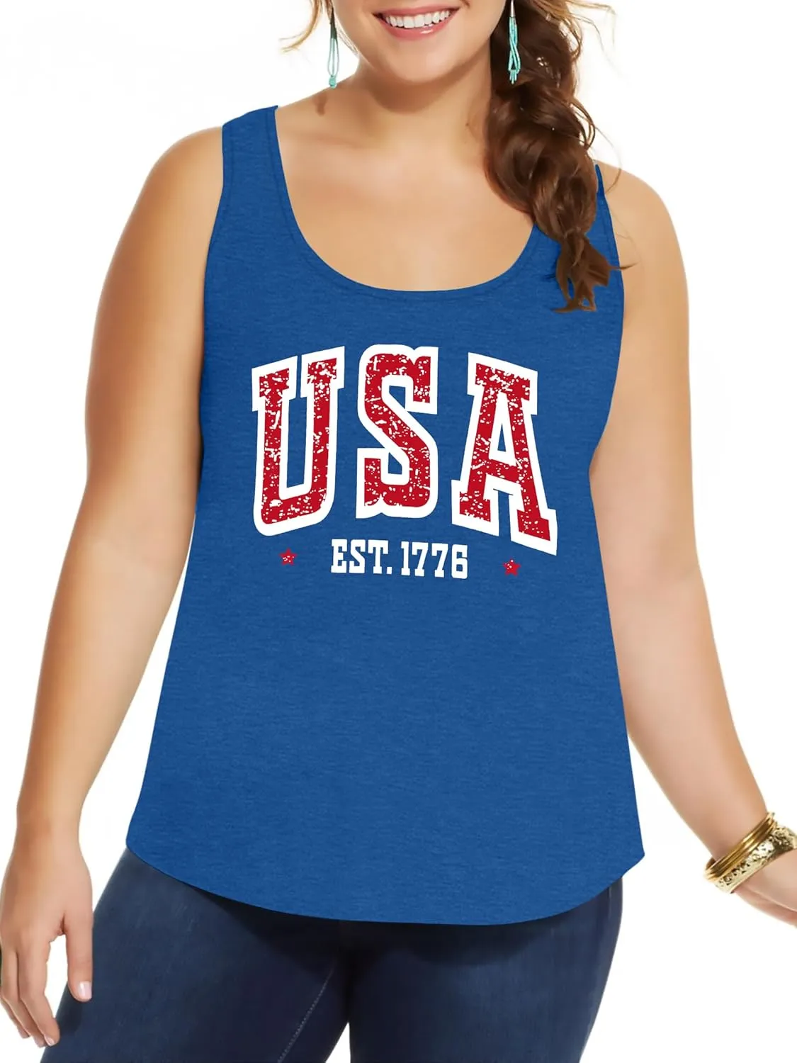 Plus Size American Flag Shirt for Women 4th of July Tank Top Patriotic Sleeveless Shirt USA Print Racerback Vest
