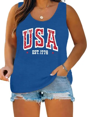 Plus Size American Flag Shirt for Women 4th of July Tank Top Patriotic Sleeveless Shirt USA Print Racerback Vest