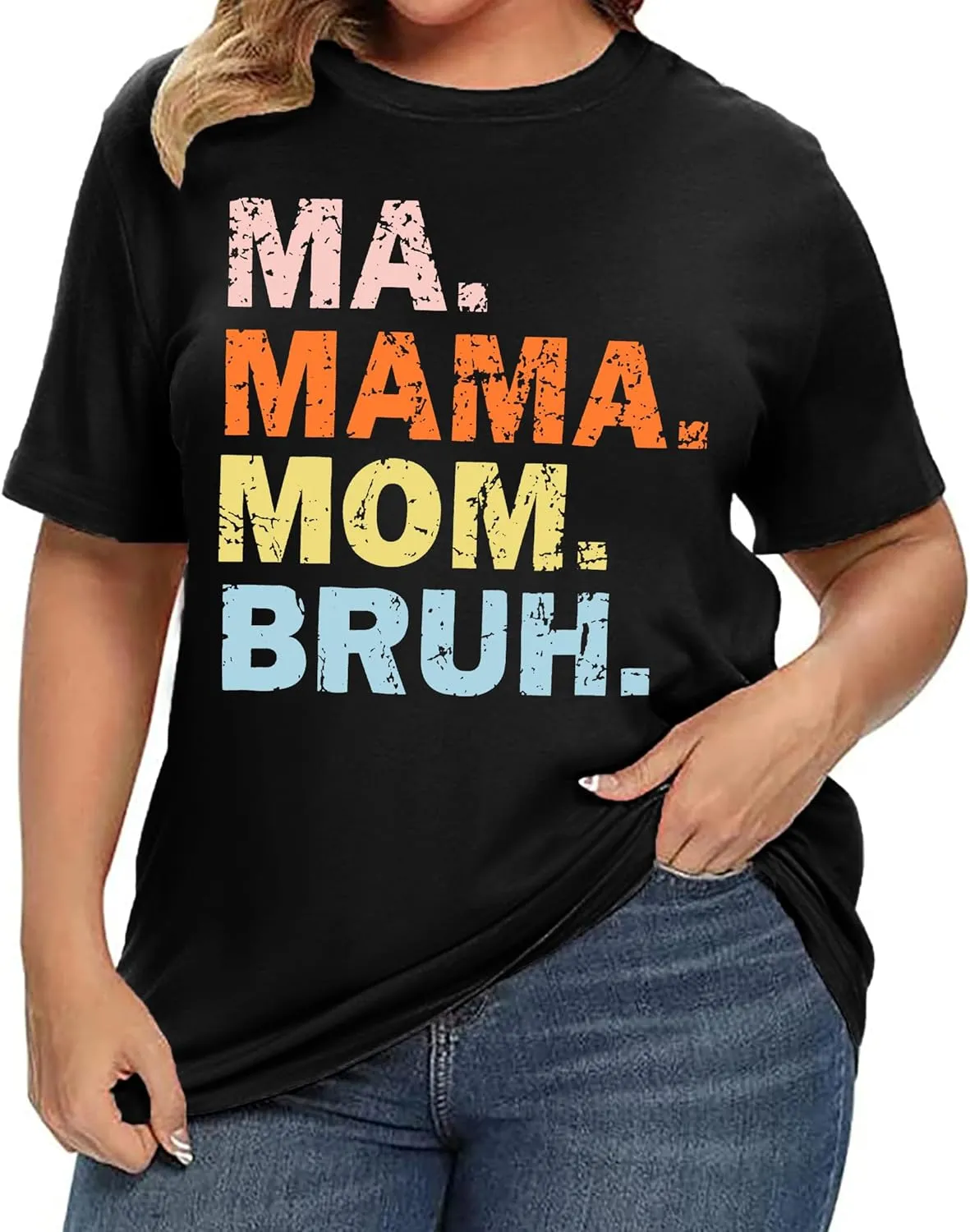 Plus Size Mama Shirt for Women Mama Mommy Mom Bruh Tshirt Funny Mom Tops Casual Short Sleeve T Shirt