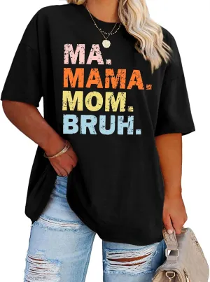 Plus Size Mama Shirt for Women Mama Mommy Mom Bruh Tshirt Funny Mom Tops Casual Short Sleeve T Shirt