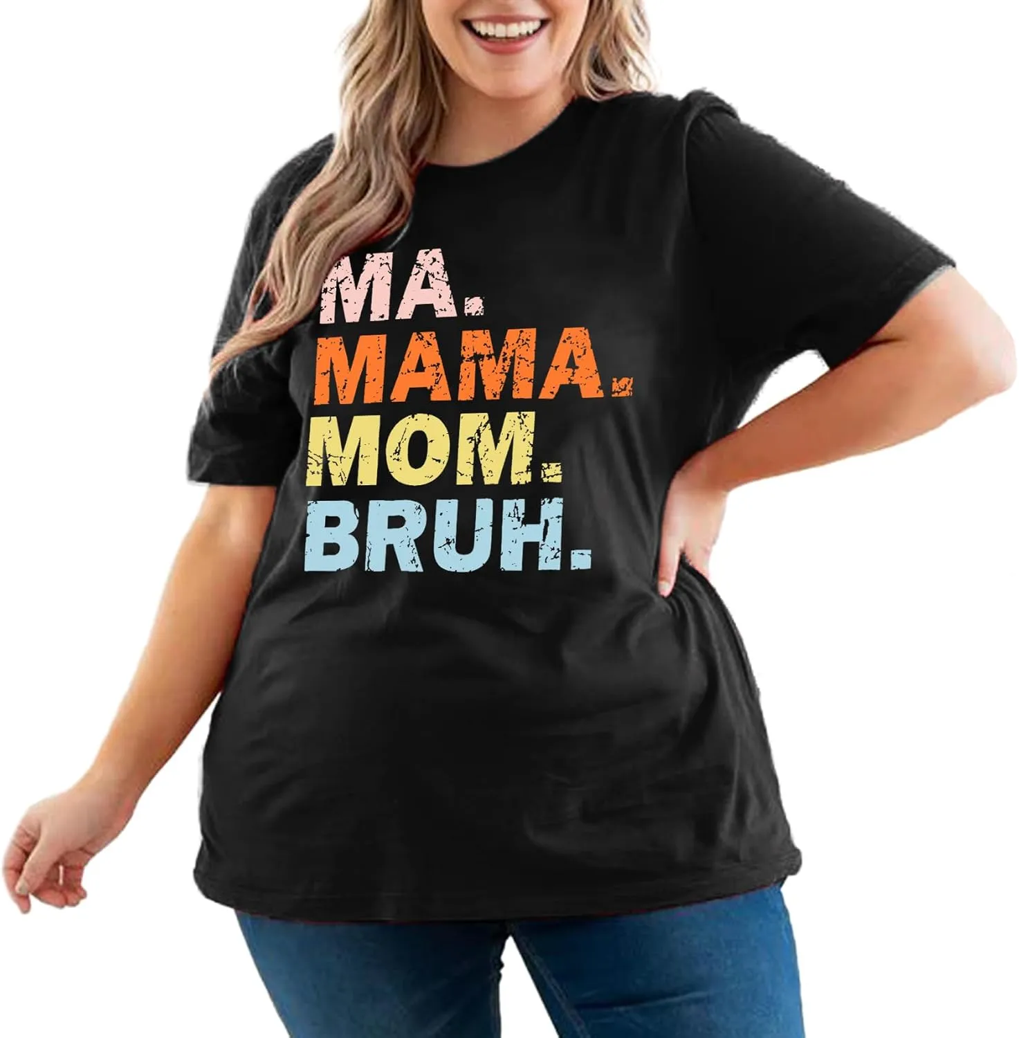 Plus Size Mama Shirt for Women Mama Mommy Mom Bruh Tshirt Funny Mom Tops Casual Short Sleeve T Shirt