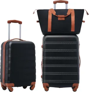 pouseayar Black Brown Hardshell Luggage Sets 2Pcs   bag Spinner Suitcase with TSA Lock Lightweight 20"   24"