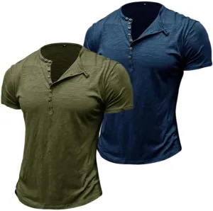 prigridche 3 Pack Oversized Summer Henley T-Shirts Cotton Tee Loose Fit Short Sleeve Casual Solid Colors Shirts for Men
