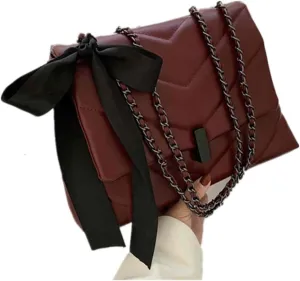 Quilted Leather HandBag for Women Trendy Ladies Shoulder Purse Satchel with Chain Strap