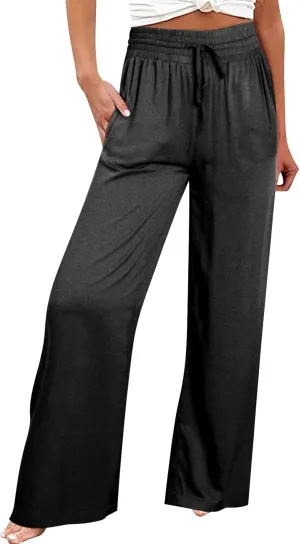 QWENTMTNTY High Waisted Palazzo Pants for Women Cotton Linen Wide Leg Casual Summer Plus Size Long Pants Trousers Pockets