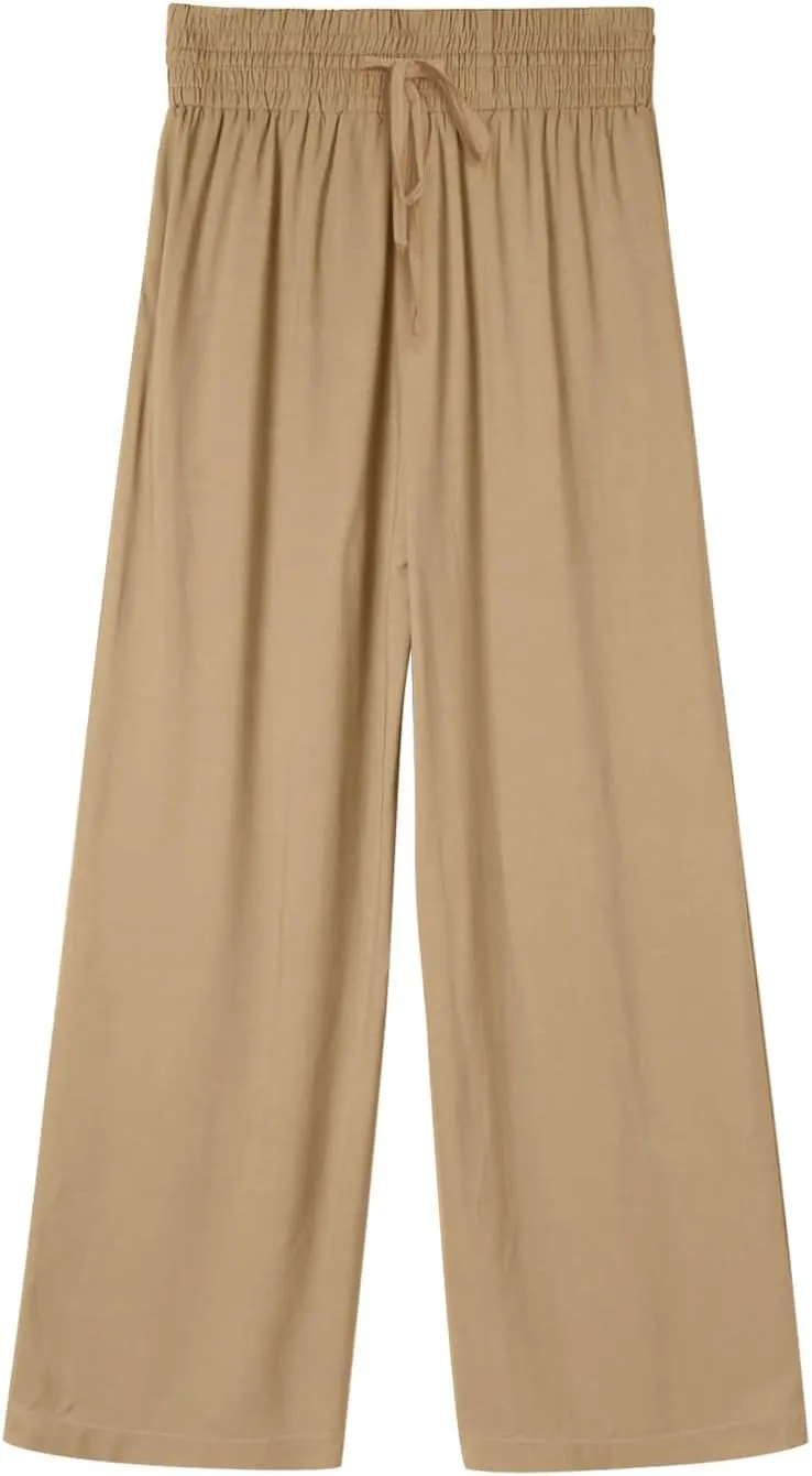 QWENTMTNTY High Waisted Palazzo Pants for Women Cotton Linen Wide Leg Casual Summer Plus Size Long Pants Trousers Pockets