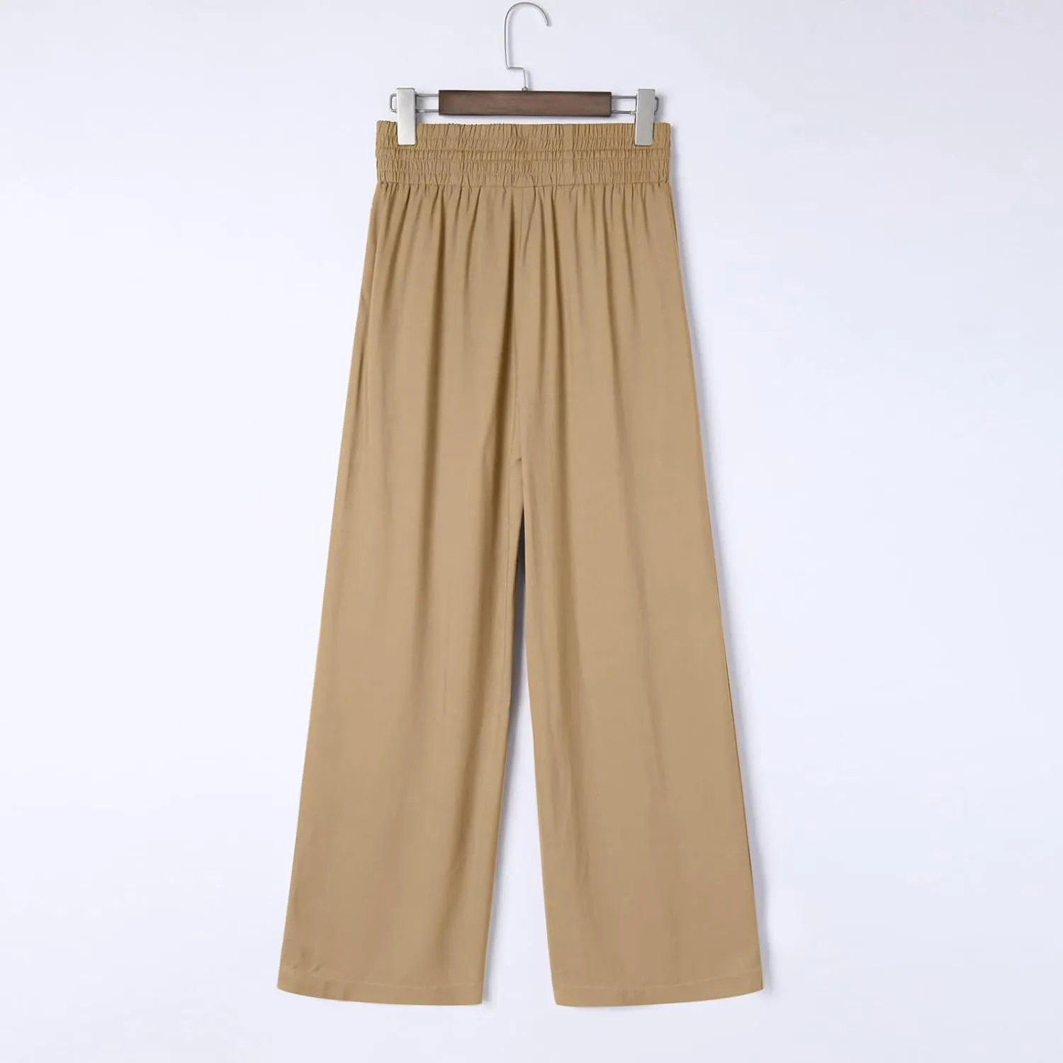 QWENTMTNTY High Waisted Palazzo Pants for Women Cotton Linen Wide Leg Casual Summer Plus Size Long Pants Trousers Pockets