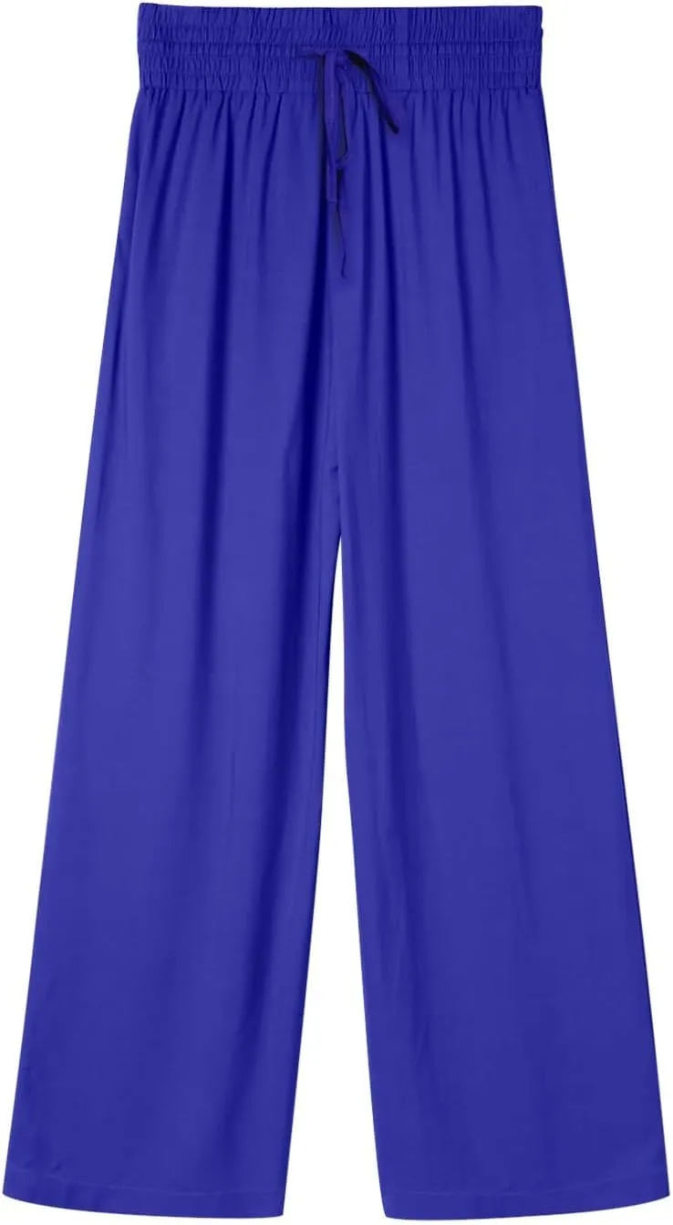 QWENTMTNTY High Waisted Palazzo Pants for Women Cotton Linen Wide Leg Casual Summer Plus Size Long Pants Trousers Pockets