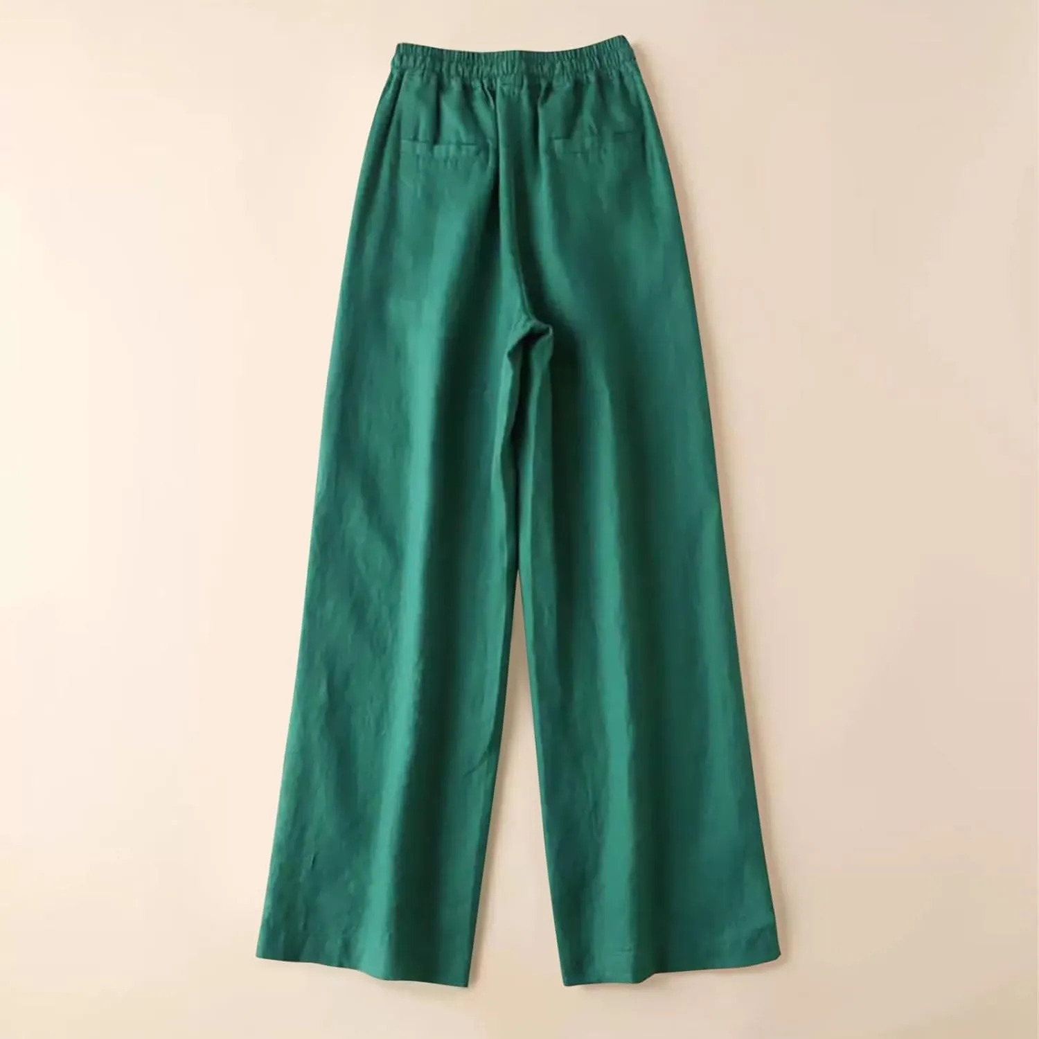 QWENTMTNTY Wide Leg Linen Pants for Women High Waisted Plus Size Casual Summer Pants Drawstring Elastic Straight Leg Pants