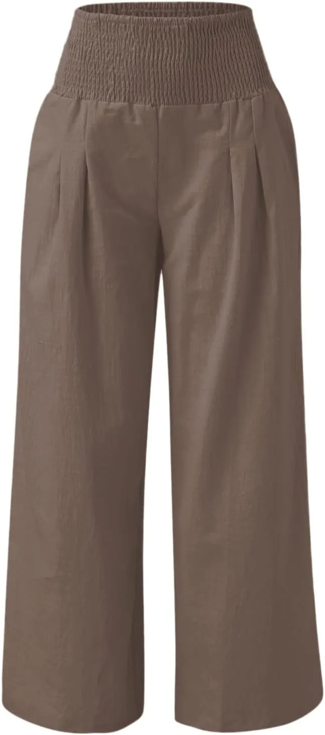 QWENTMTNTY Wide Leg Palazzo Pants for Women Cotton Linen High Waisted Plus Size Summer Pants Casual Work Dressy Trousers