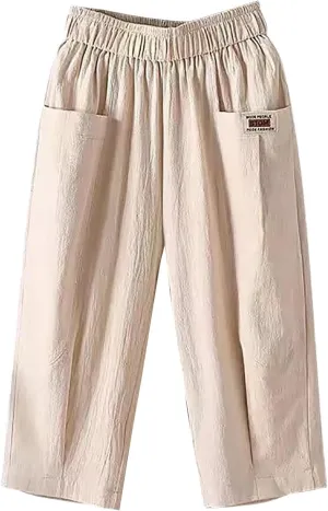 QWENTMTNTY Womens Linen High Waist Wide Leg Capri Pants Comfy Cotton Straight Casual Dressy Summer Cropped Palazzo Pants