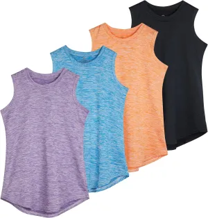 Real Essentials 4 Pack: Girls Active Dry Fit Performance Tank Top