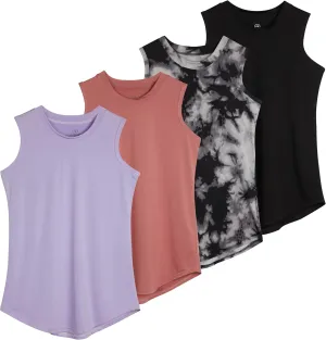 Real Essentials 4 Pack: Girls Active Dry Fit Performance Tank Top
