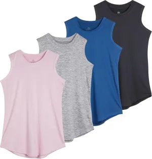 Real Essentials 4 Pack: Girls Active Dry Fit Performance Tank Top