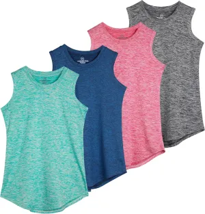 Real Essentials 4 Pack: Girls Active Dry Fit Performance Tank Top