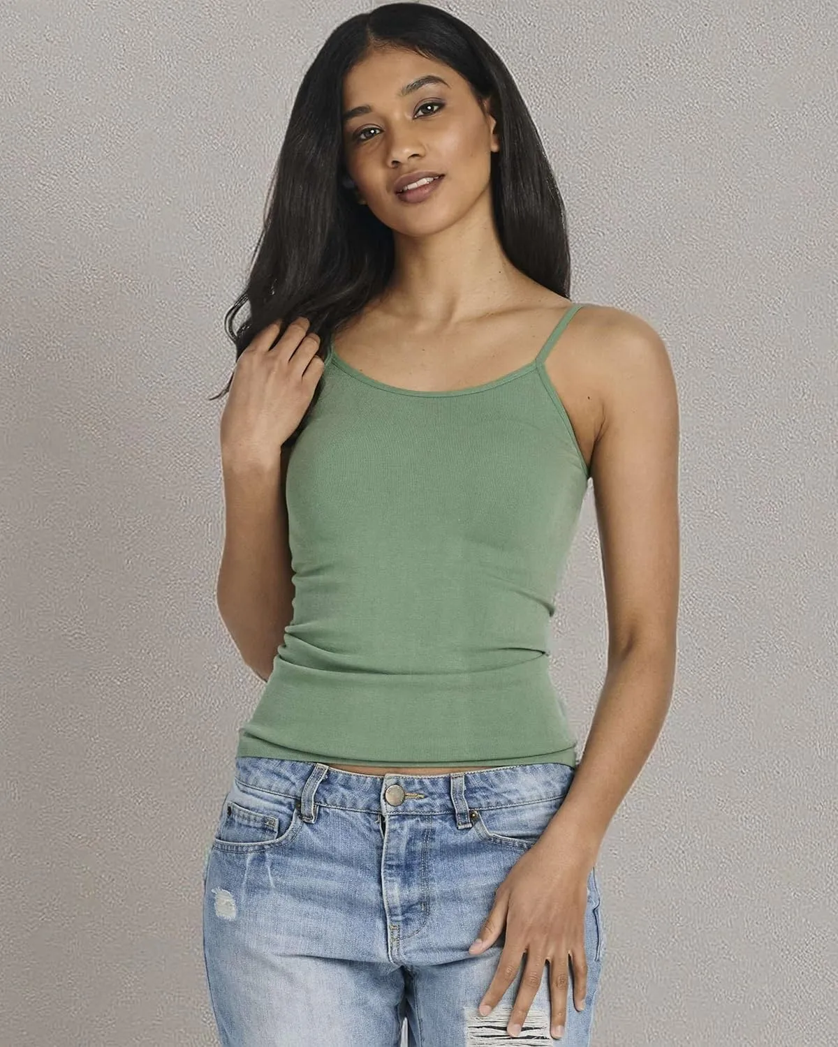 Real Essentials 5 Pack: Women's Ribbed Spaghetti Strap Camisole Seamless Tank Top
