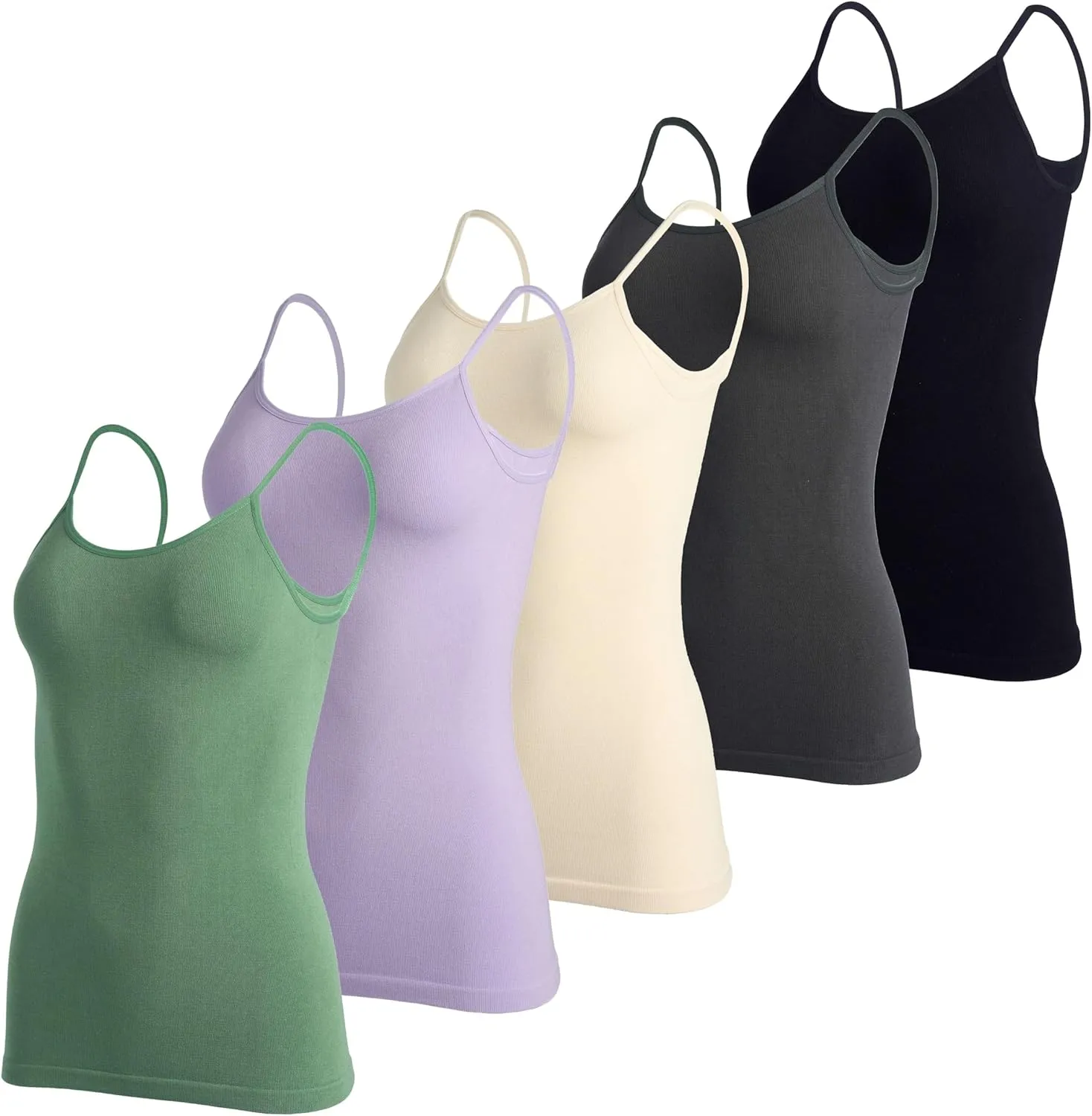 Real Essentials 5 Pack: Women's Ribbed Spaghetti Strap Camisole Seamless Tank Top