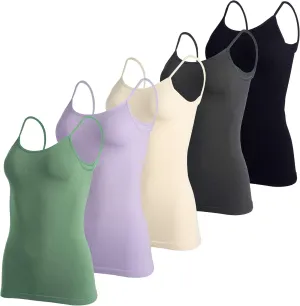 Real Essentials 5 Pack: Women's Ribbed Spaghetti Strap Camisole Seamless Tank Top