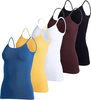 Real Essentials 5 Pack: Women's Ribbed Spaghetti Strap Camisole Seamless Tank Top