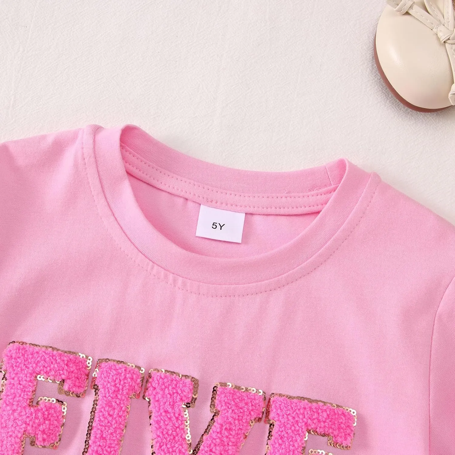 Ritatte Birthday Girl Shirt Kids Girls 5th 6th 7th 8th 9th 10th T-Shirts Sequin Embroidered Party Outfit 5-10 Years