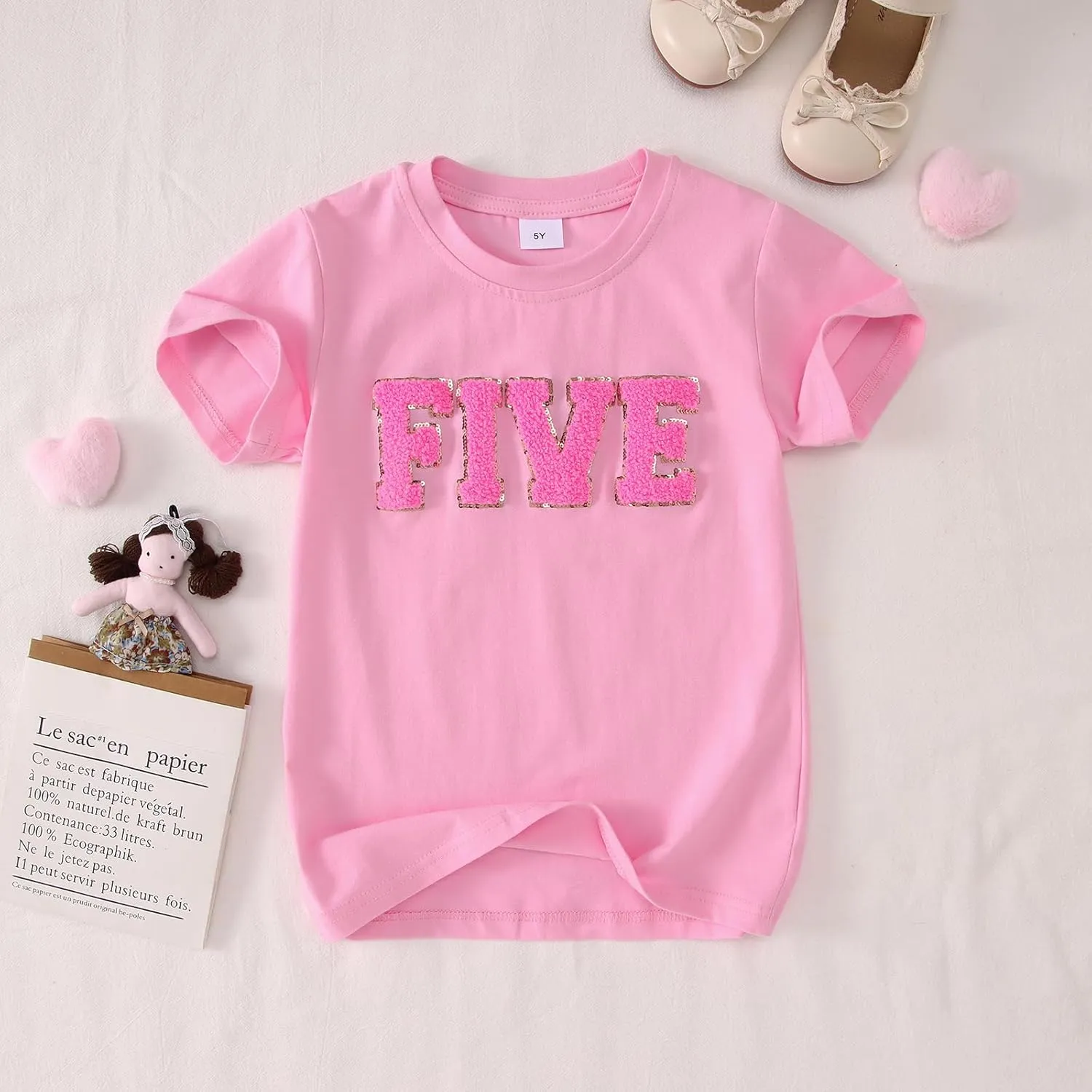 Ritatte Birthday Girl Shirt Kids Girls 5th 6th 7th 8th 9th 10th T-Shirts Sequin Embroidered Party Outfit 5-10 Years