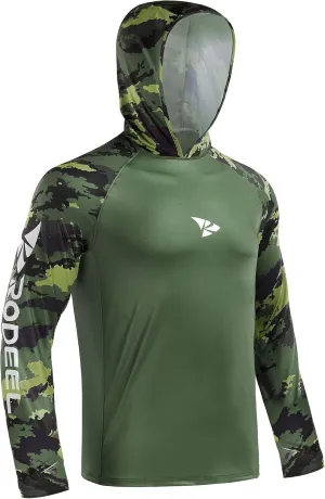 Rodeel Mens Loose-Fit Fishing Hoodie T-Shirt Vented River Bluff Performance Long Sleeve Shirt UPF 50 Sun Protection