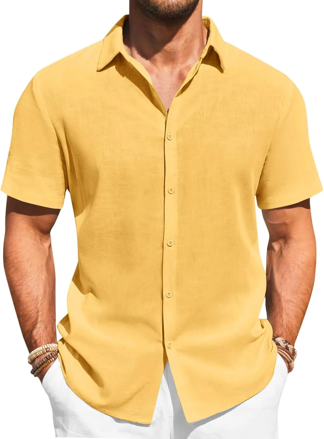 Runcati Mens Button Down Shirts Casual Short Sleeve Beach Shirt Summer Cotton Linen Lightweight Hippie Tops