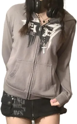 Sastianaen Women Zip up Hoodie Gothic Butterfly Long Sleeve Hoodie Oversized Hooded Jacket Fairy Grunge E Girl Streetwear