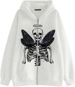 Sastianaen Women Zip up Hoodie Gothic Butterfly Long Sleeve Hoodie Oversized Hooded Jacket Fairy Grunge E Girl Streetwear