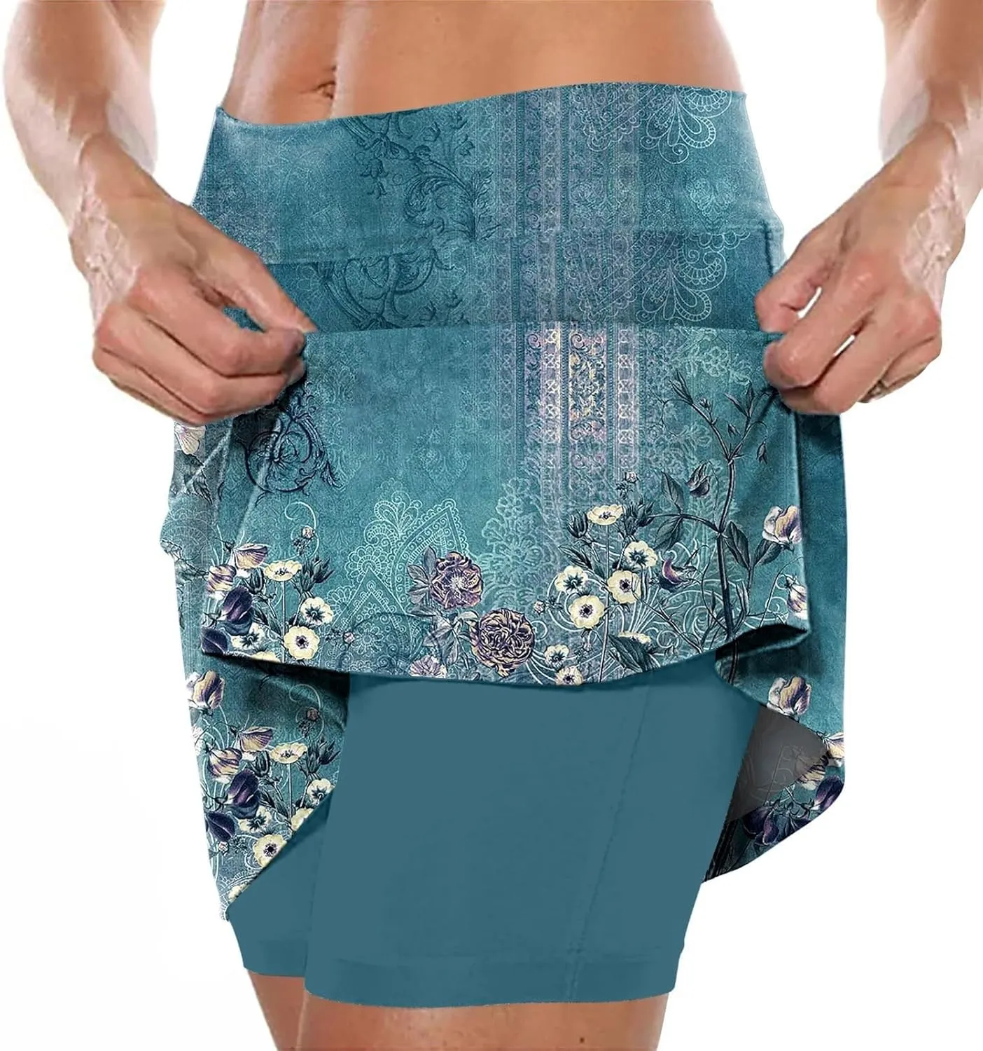 Segaven Skirts for Women Skinny Joggers Printed Running Skirt Tummy Control Workout Skorts Plus Size Athletic Shorts