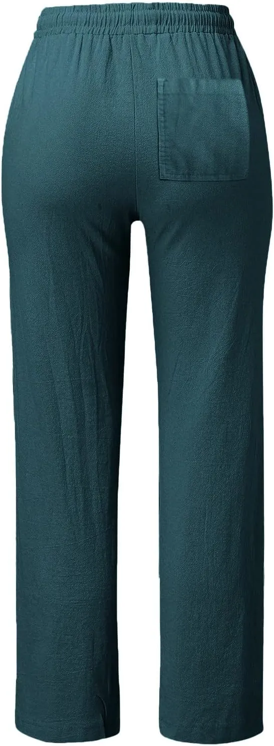 SHAOBGE Womens Casual Pants Straight Leg Drawstring Elastic High Waist Loose Comfy Trousers with Pockets Trendy Pants 2024