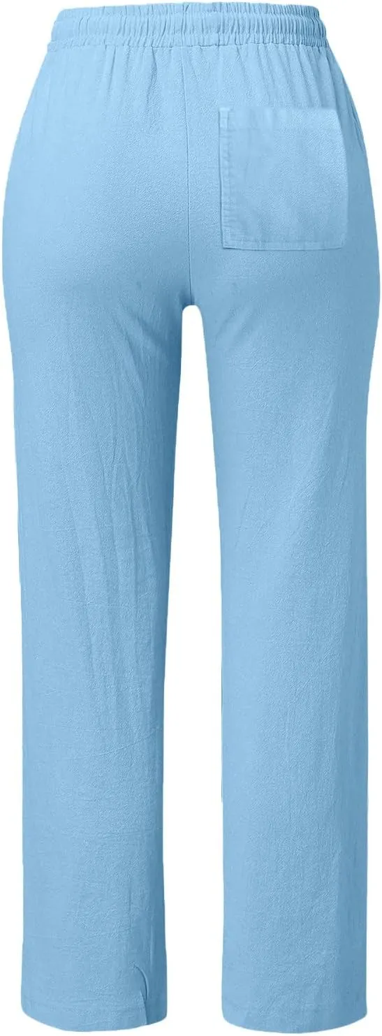 SHAOBGE Womens Casual Pants Straight Leg Drawstring Elastic High Waist Loose Comfy Trousers with Pockets Trendy Pants 2024