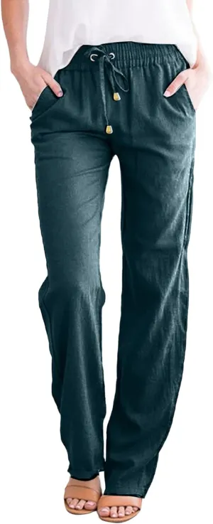 SHAOBGE Womens Casual Pants Straight Leg Drawstring Elastic High Waist Loose Comfy Trousers with Pockets Trendy Pants 2024