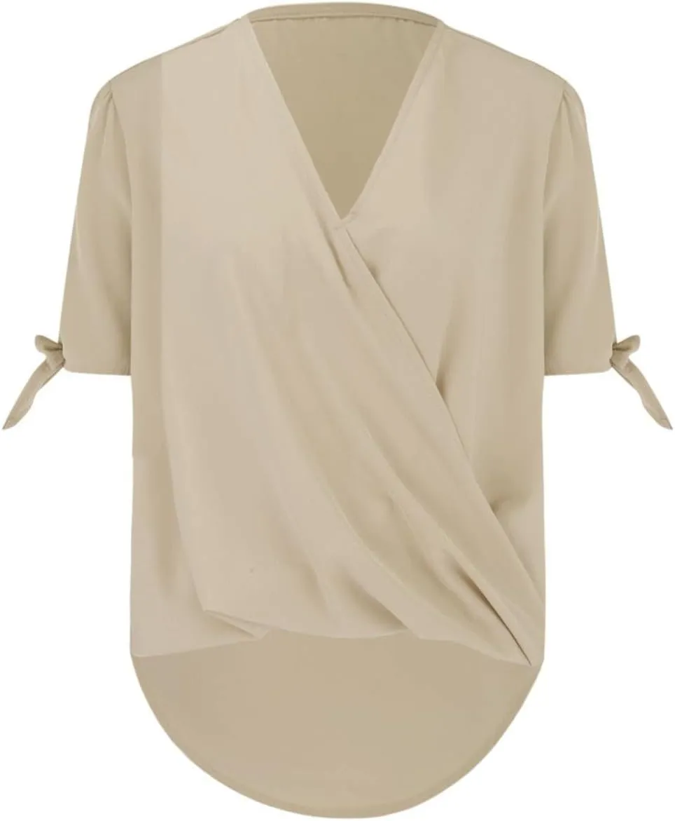 SHAOBGE Womens Tank Tops Summer Wrap V Neck Sleeveless/Short Sleeve Blouse Trendy Pleated Tanks Vest Elegant Tunic Tee Shirt