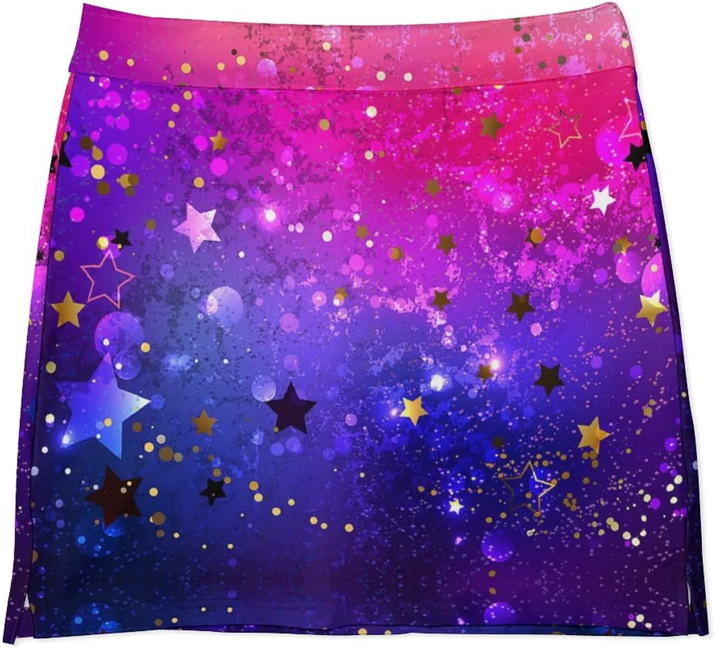 Shiny Blue and Pink Star Women's Mini Tennis Skirt with Shorts Underneath Athletic Workout Cute Skorts