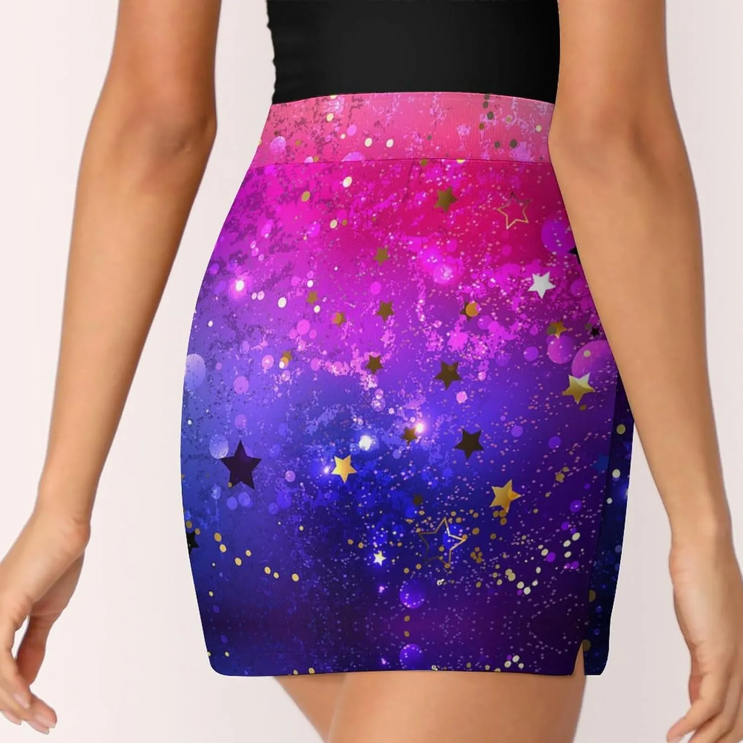 Shiny Blue and Pink Star Women's Mini Tennis Skirt with Shorts Underneath Athletic Workout Cute Skorts