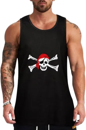 Skull Crossbones Pirates Flag Men's Sleeveless Muscle Shirts Workout Tank Top Graphics Tee T Shirt