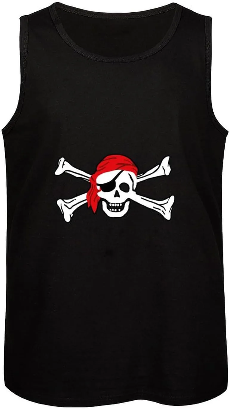 Skull Crossbones Pirates Flag Men's Sleeveless Muscle Shirts Workout Tank Top Graphics Tee T Shirt