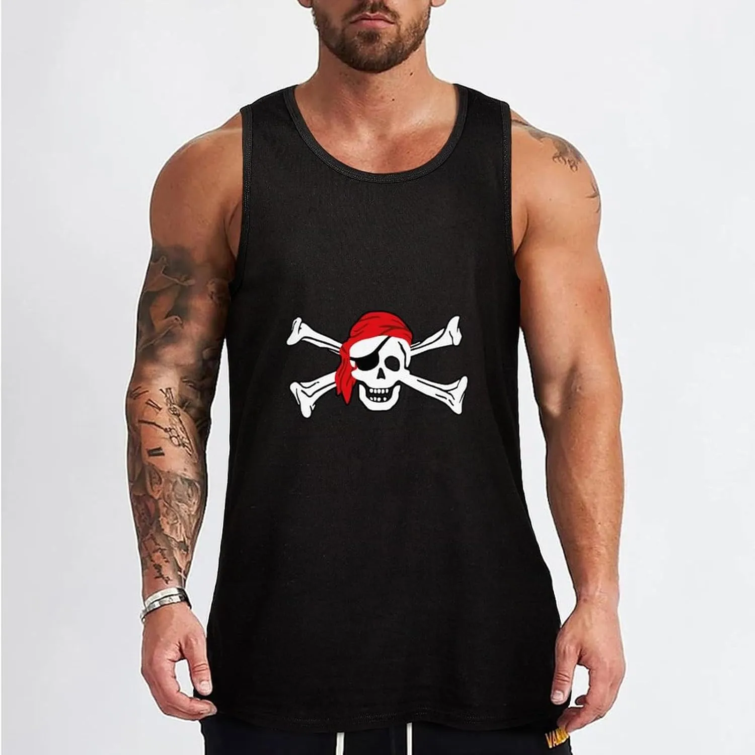 Skull Crossbones Pirates Flag Men's Sleeveless Muscle Shirts Workout Tank Top Graphics Tee T Shirt