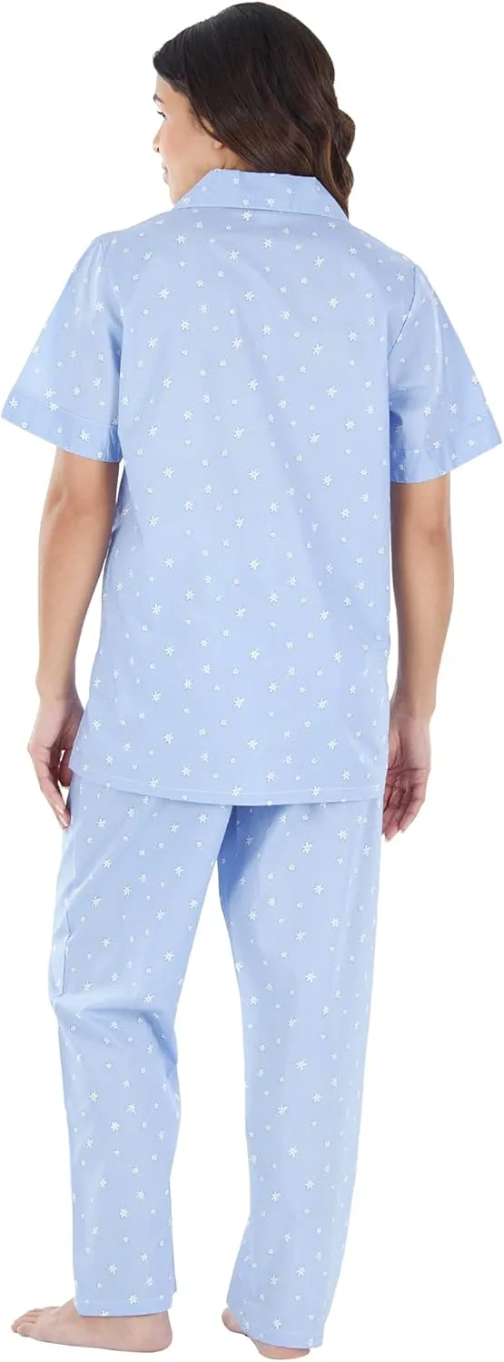 Sleepyheads Women's Sleepwear Poplin Cotton Short Sleeve Button Up Top Pajama Set