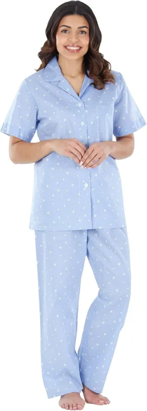 Sleepyheads Women's Sleepwear Poplin Cotton Short Sleeve Button Up Top Pajama Set