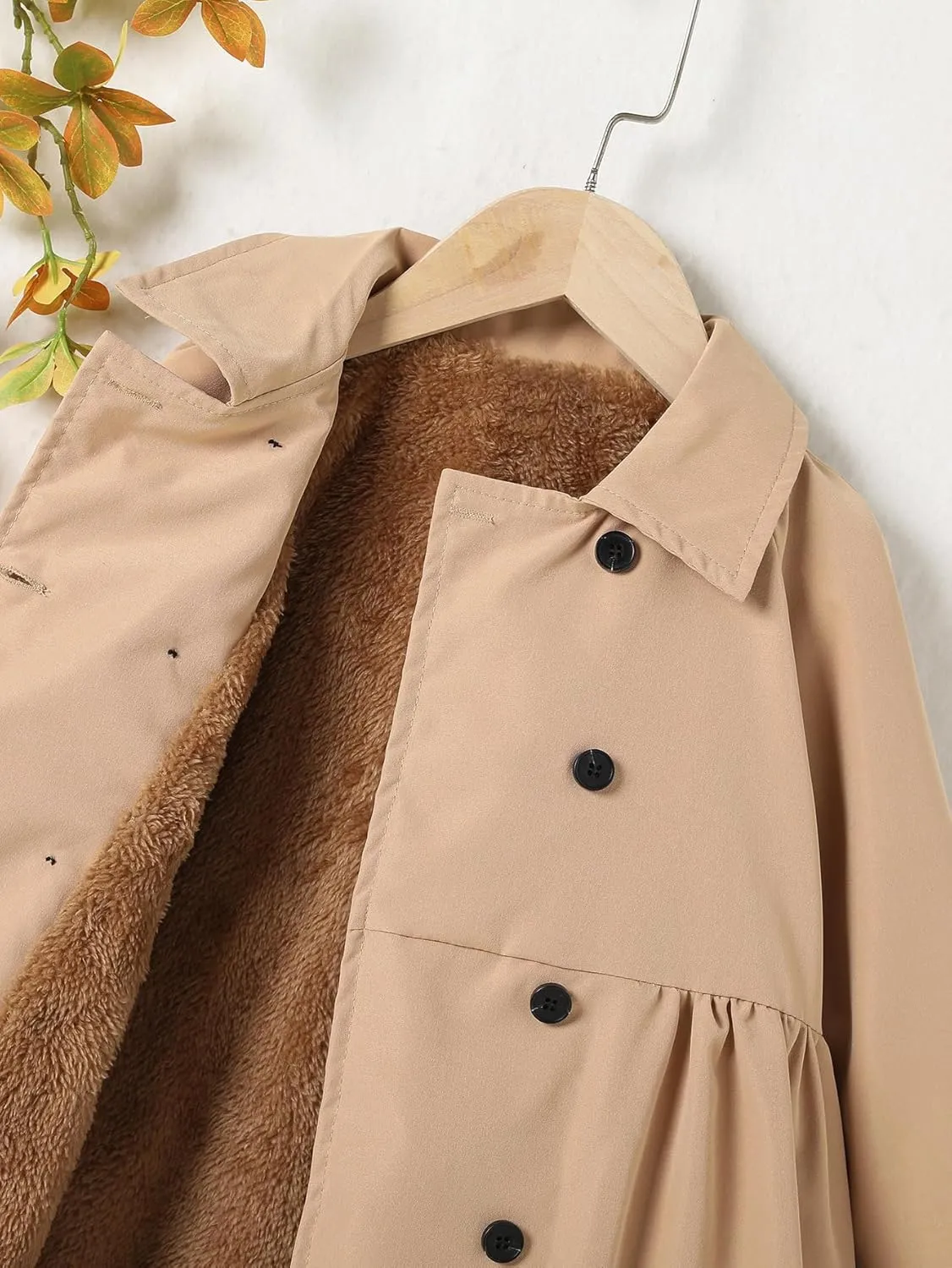 SOLY HUX Toddler Girl's Double Breasted Long Sleeve Trench Coat Teddy Lined Outerwear Winter Pea Coats