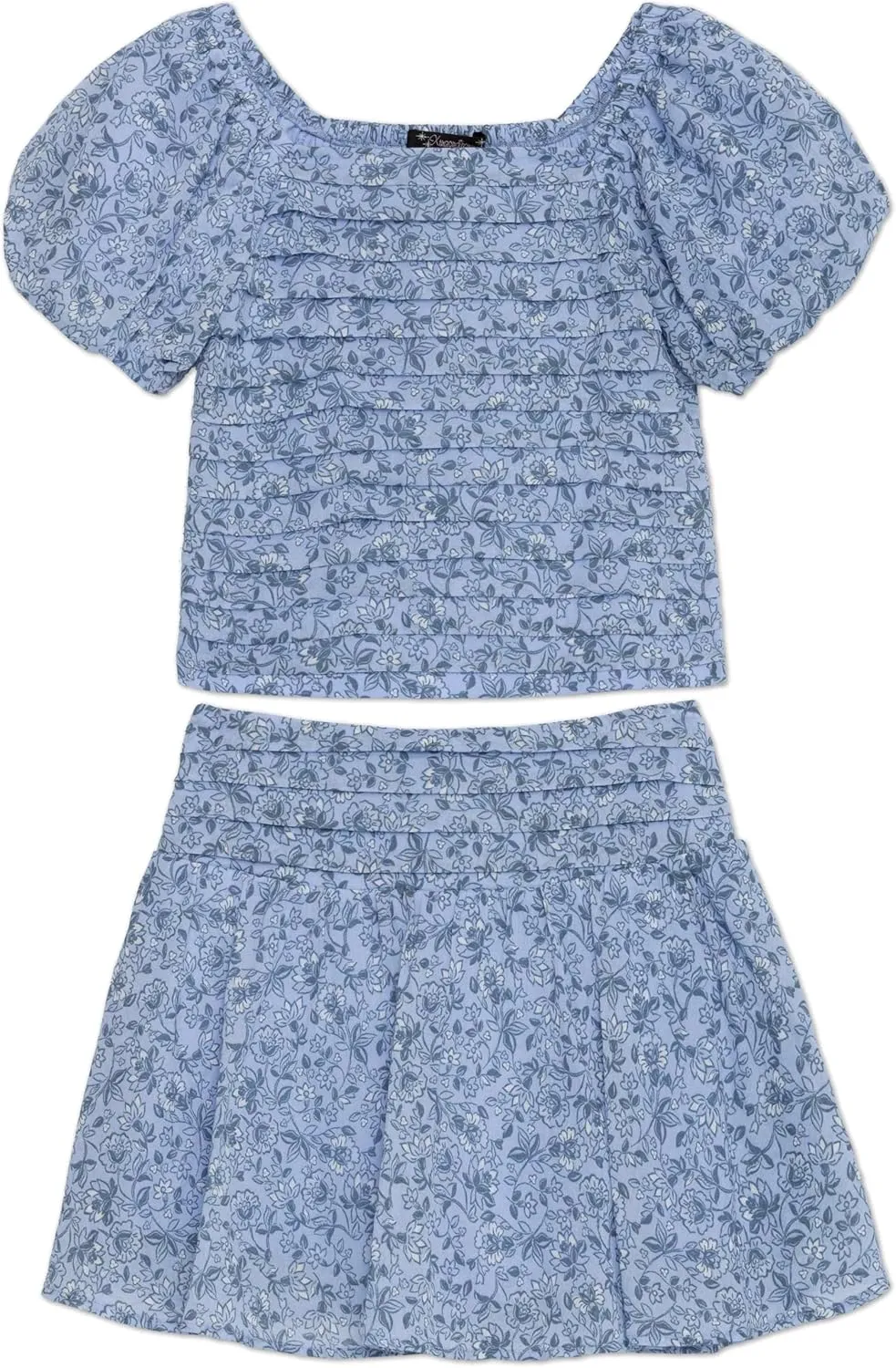 Speechless Girls' Puff Sleeve Pleated Top and Skater Mini Skirt Set