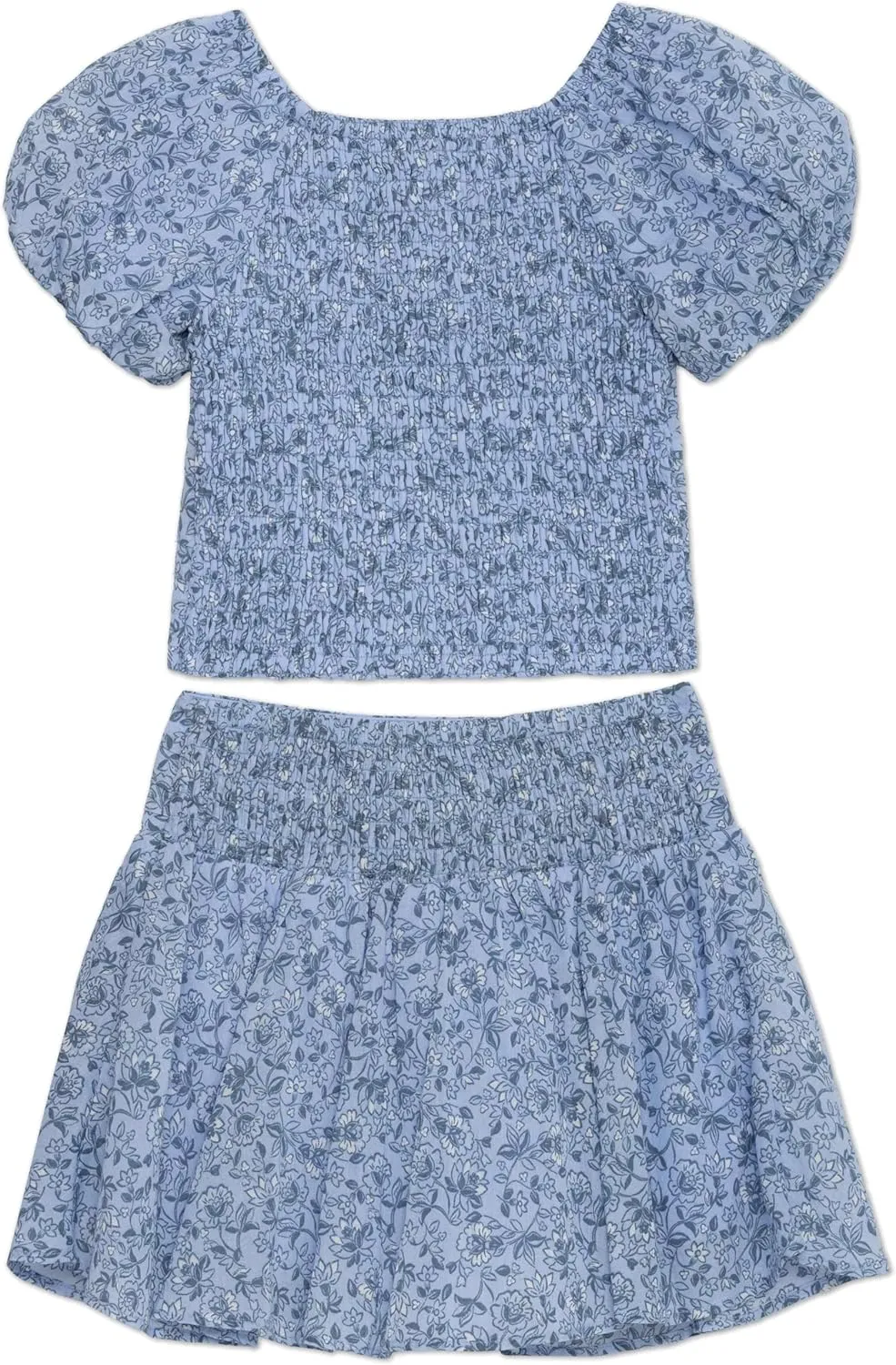Speechless Girls' Puff Sleeve Pleated Top and Skater Mini Skirt Set