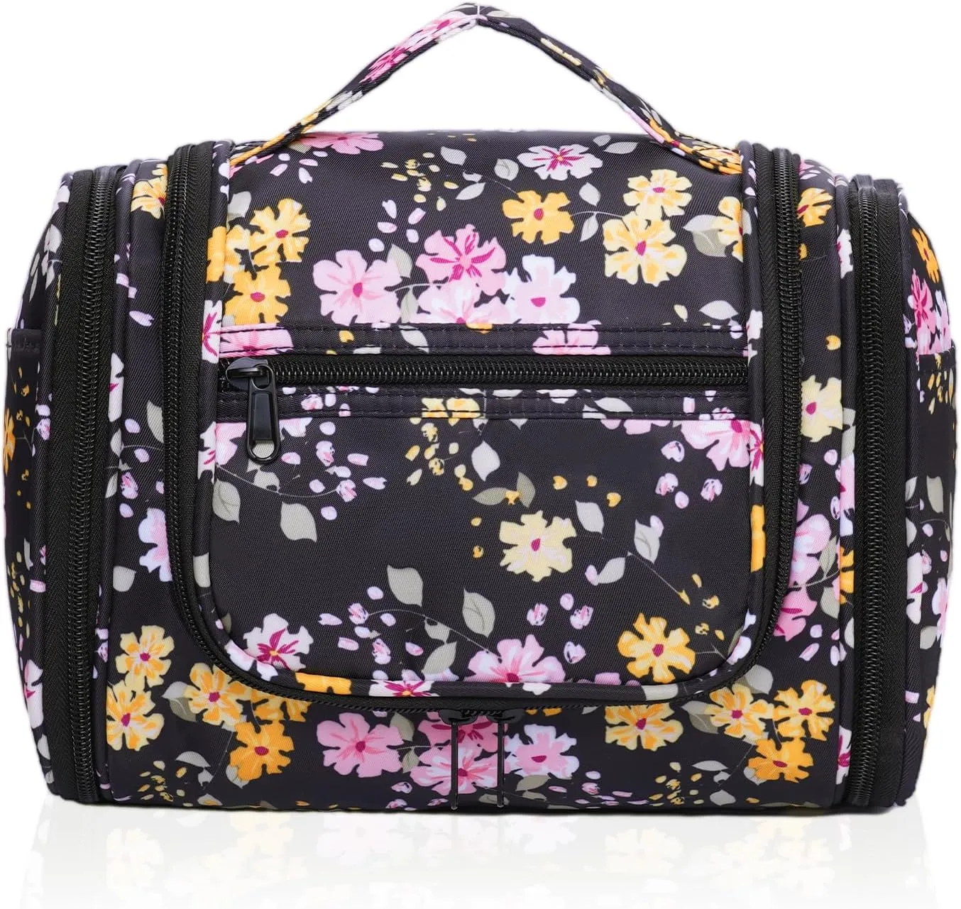sportsnew Travel Hanging Toiletry Bag Large Cosmetic Makeup Organizer with Hooks and Multiple Pockets for Women and Men (Black Floral)