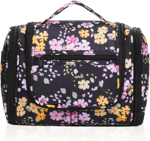 sportsnew Travel Hanging Toiletry Bag Large Cosmetic Makeup Organizer with Hooks and Multiple Pockets for Women and Men (Black Floral)