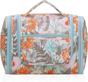 sportsnew Travel Hanging Toiletry Bag Large Cosmetic Makeup Organizer with Hooks and Multiple Pockets for Women and Men (Orange Floral)