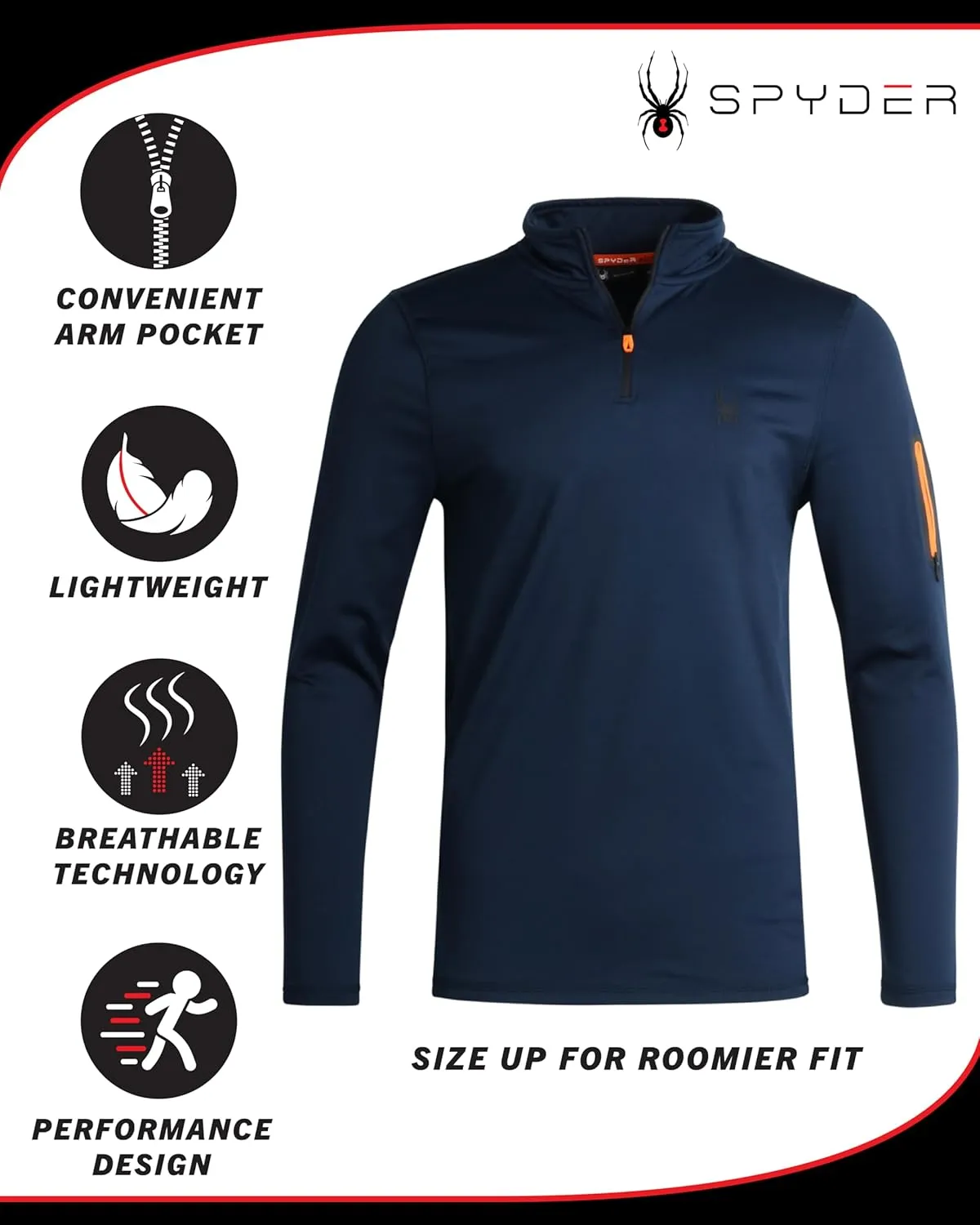 Spyder Men's Active Shirt - Quarter Zip Long Sleeve Performance Pullover - Lightweight Slim Fit Workout Shirt for Men (S-XL)