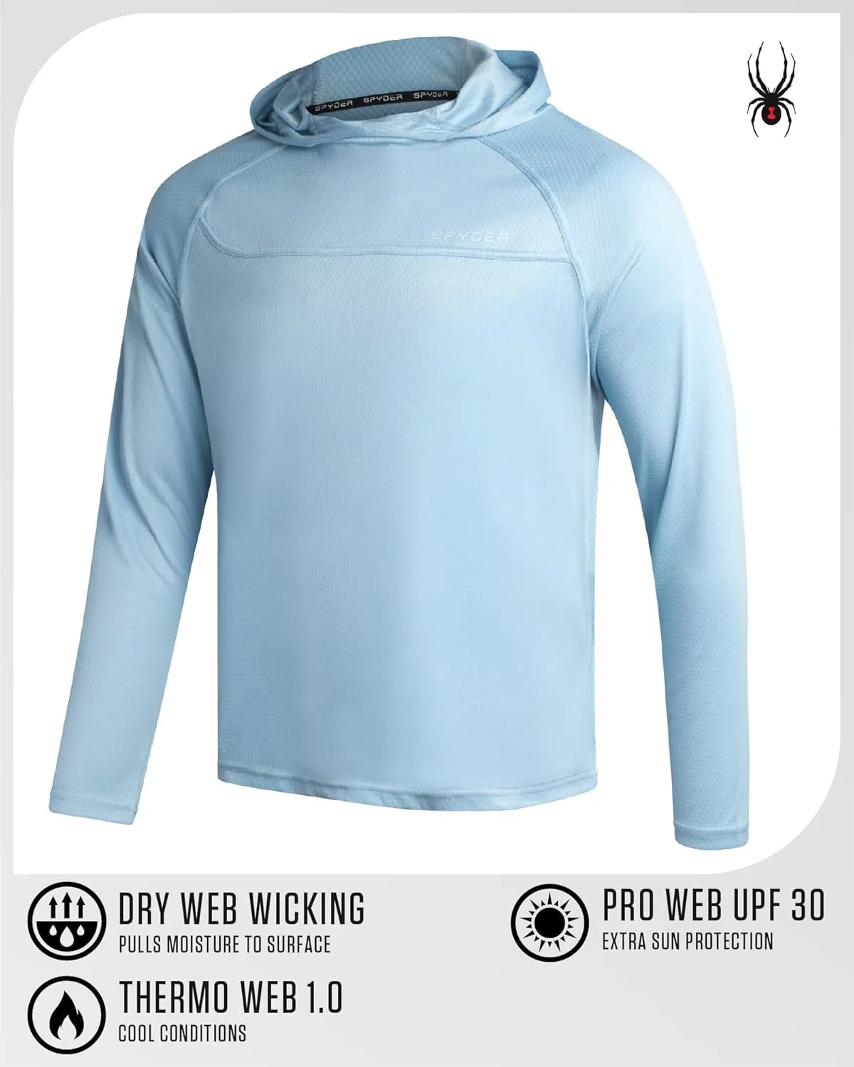 Spyder Mens Rash Guard Long Sleeve Sun Hoodie Shirt - UPF 50  UV Protection Quick Dry Moisture Wicking Fishing & Swim Shirt