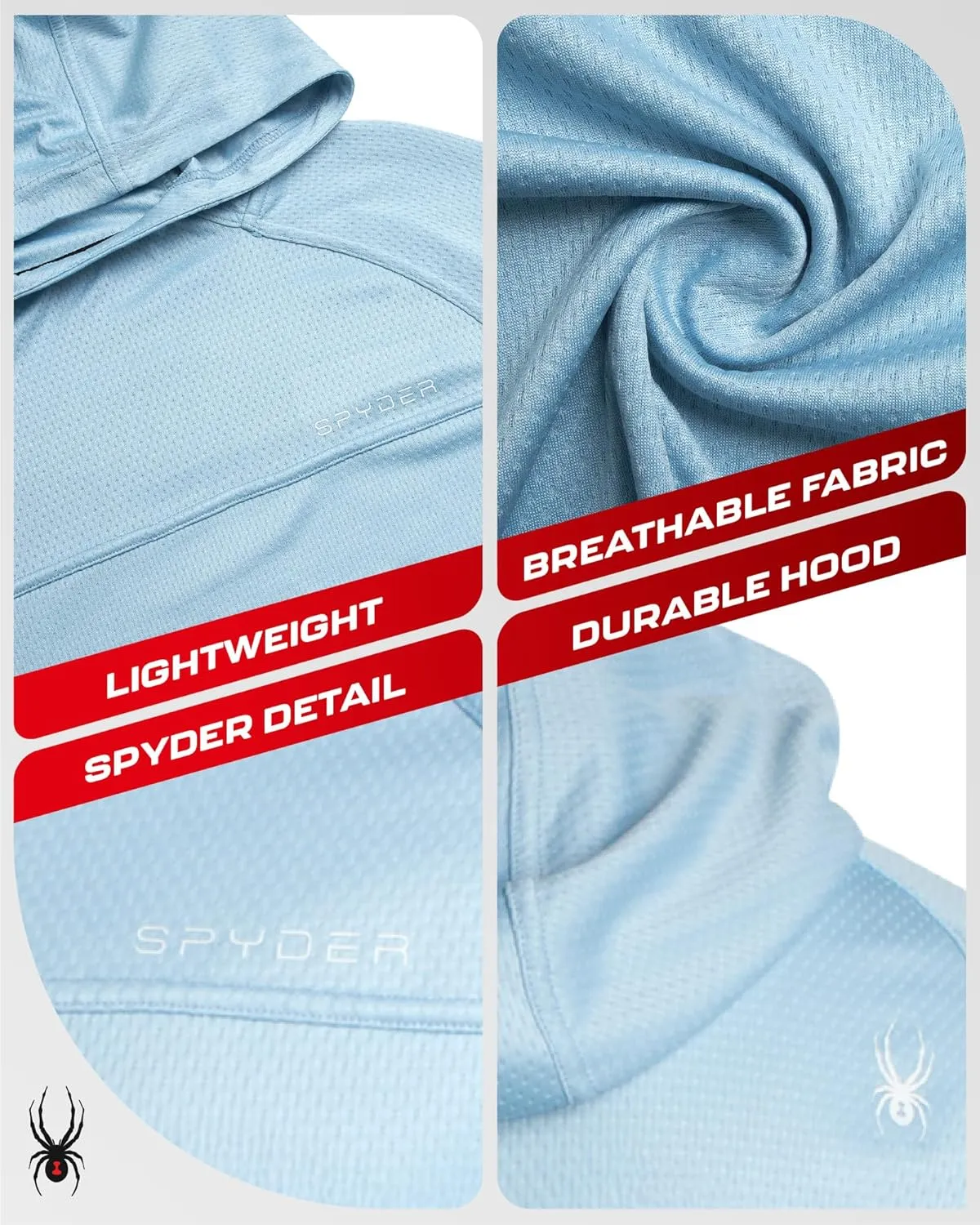 Spyder Mens Rash Guard Long Sleeve Sun Hoodie Shirt - UPF 50  UV Protection Quick Dry Moisture Wicking Fishing & Swim Shirt